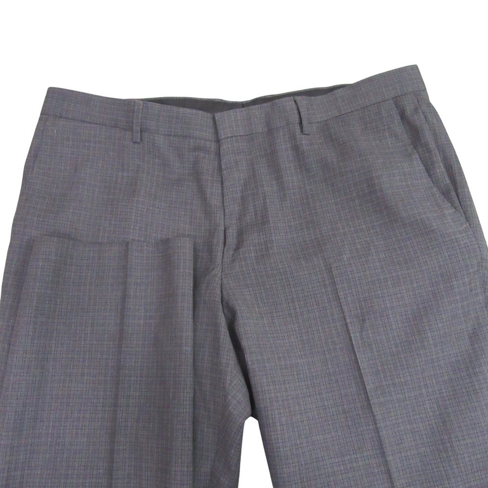 Hugo Boss Mens Dress Pants 36 x 29 Gray Plaid 100% Virgin Wool Flat Front